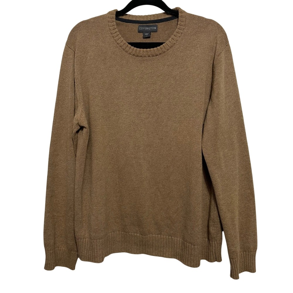 Covington Sweater Mens L Brown Crew Neck 100% Cotton long sleeve Natural Fiber
